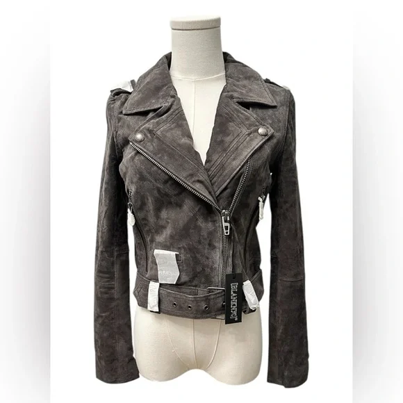 BLANK NYC Leather Suede Moto Jacket French Gray Dark Gray Accents Women XS NWT - Picture 4 of 13